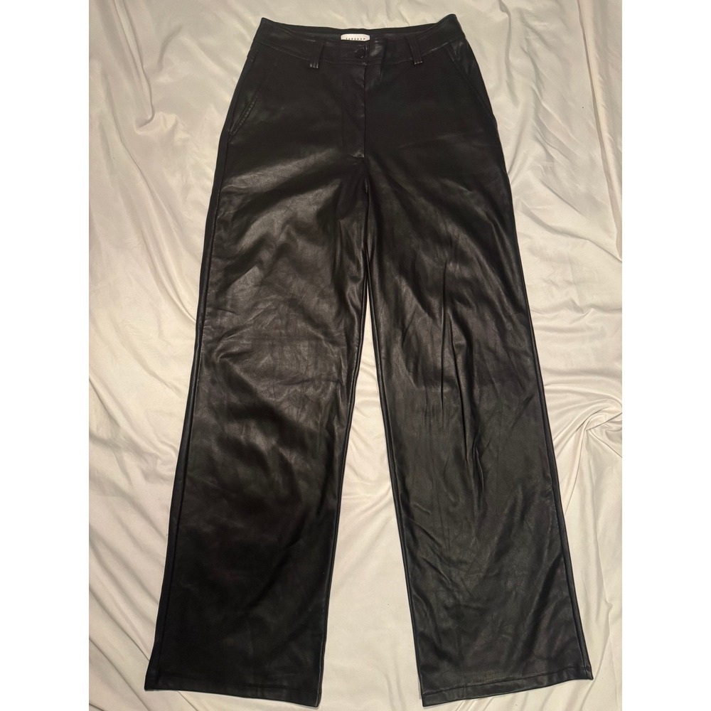 Topshop Faux Leather Pants Womens 6 Black Wide‎ Leg High Waist Streetwear 0069